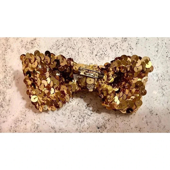 Vintage Retro Gold Sequin Clip on Bow Tie Holidays Festive Accessories - Picture 3 of 7